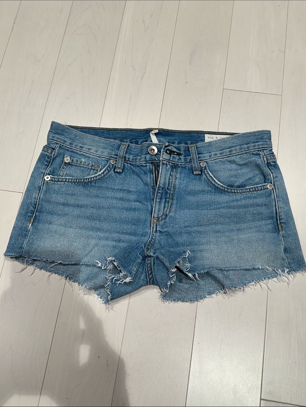 rag & bone Distressed Light Blue Denim Cutoff Shorts - size 25